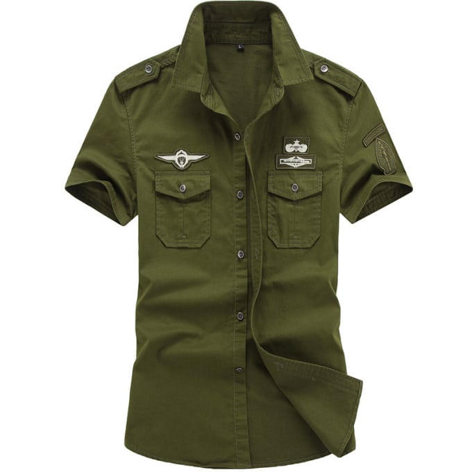 Chemise militaire à manches courtes avec écussons de l’armée de l’air 10532 auc8li