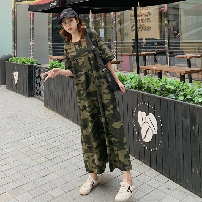 Robe de camouflage à manches courtes femme 3544 781a8b