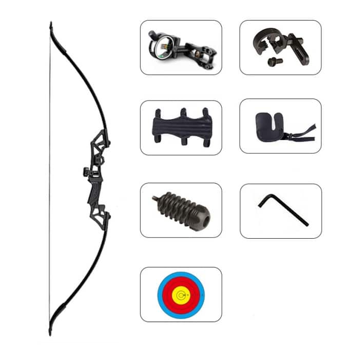 Kit Arc Recourbé 57" 25-50lb + 12 Flèches – Chasse Tir à L'arc Droitier
