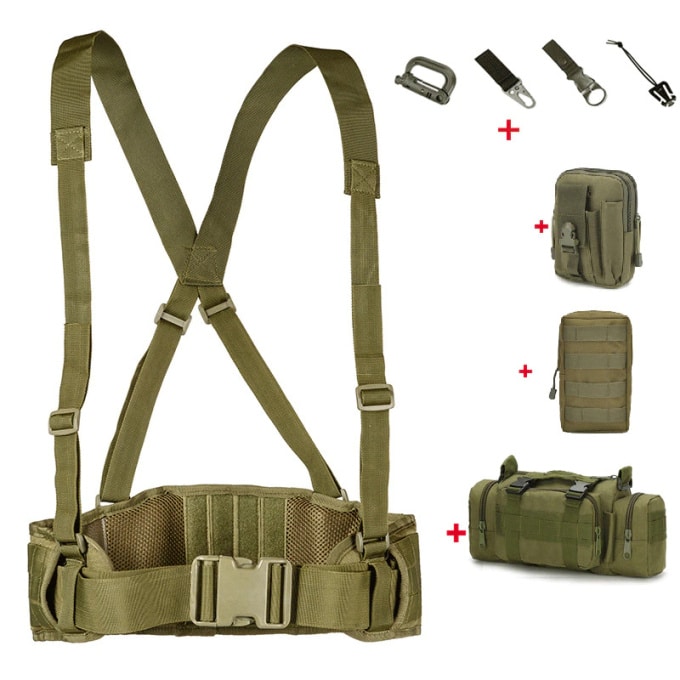 Ceinturon à bretelles système MOLLE + 3 sacoches Molle ceinture de combat tactique pour hommes militaire en Nylon pour la Police pour Airsoft pour 1