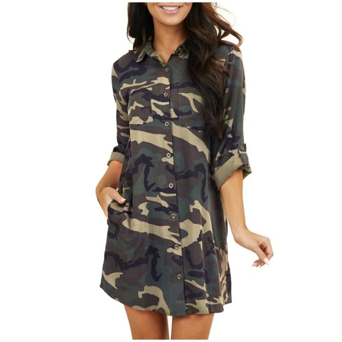 Robe chemise à manches longues imprimé camouflage 24524 5xw4dq